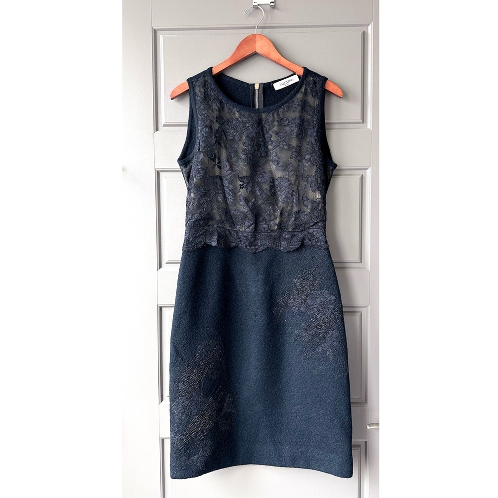 Valentino embroidered black midi dress